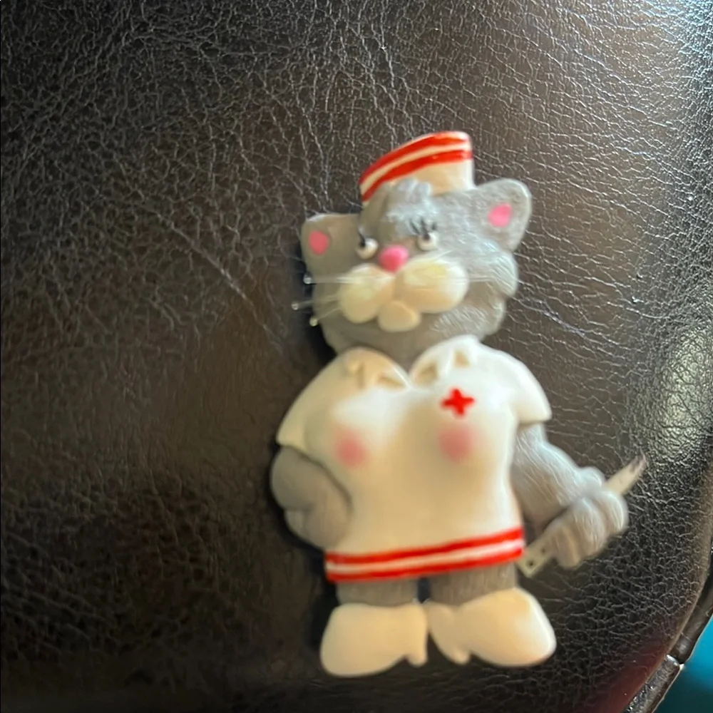Cat Nurse Lapel Pin Handmade Plastic Clay 2”